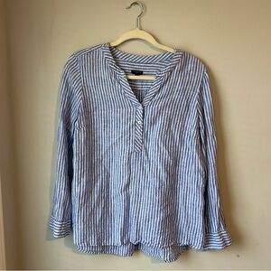 Talbots 100% Linen Blue and White Striped Shirt Women’s Large Petite